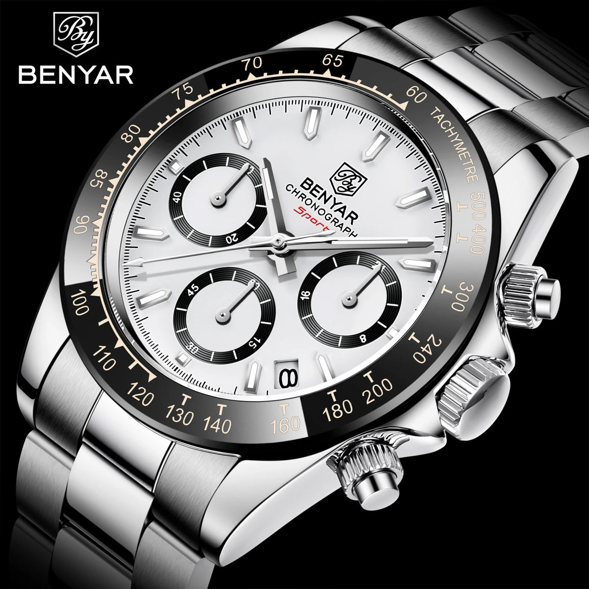 Montres pour hommes BENYAR – Chronographe de luxe, modèle sportif, étanche, en acier inoxydable, à mouvement à quartz