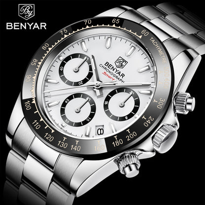 Montres pour hommes BENYAR – Chronographe de luxe, modèle sportif, étanche, en acier inoxydable, à mouvement à quartz