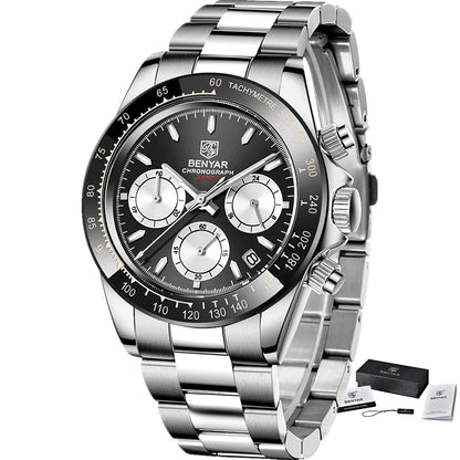 Montres pour hommes BENYAR – Chronographe de luxe, modèle sportif, étanche, en acier inoxydable, à mouvement à quartz