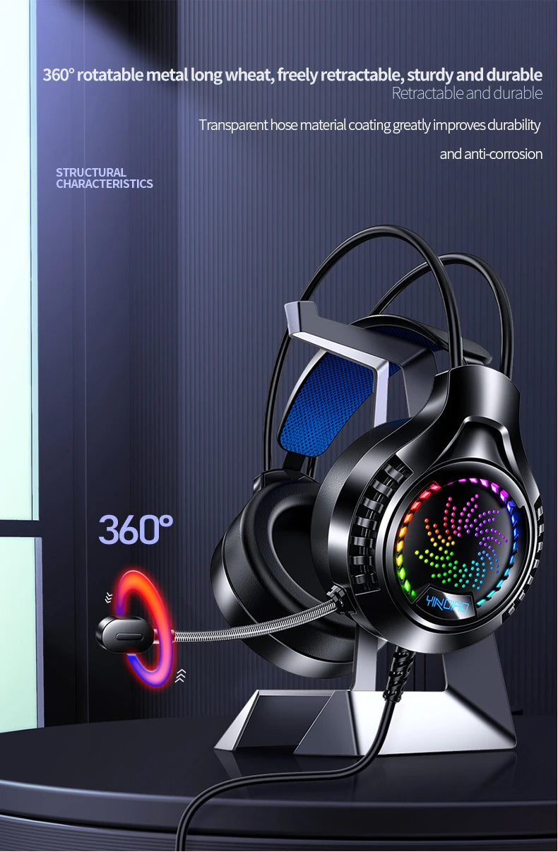 RGB Gaming Headset with Microphone 7.1 Surround HD Sound Stereo Dual 3.5mm USB  Wired Headphone For PS5 PC Laptop Phone