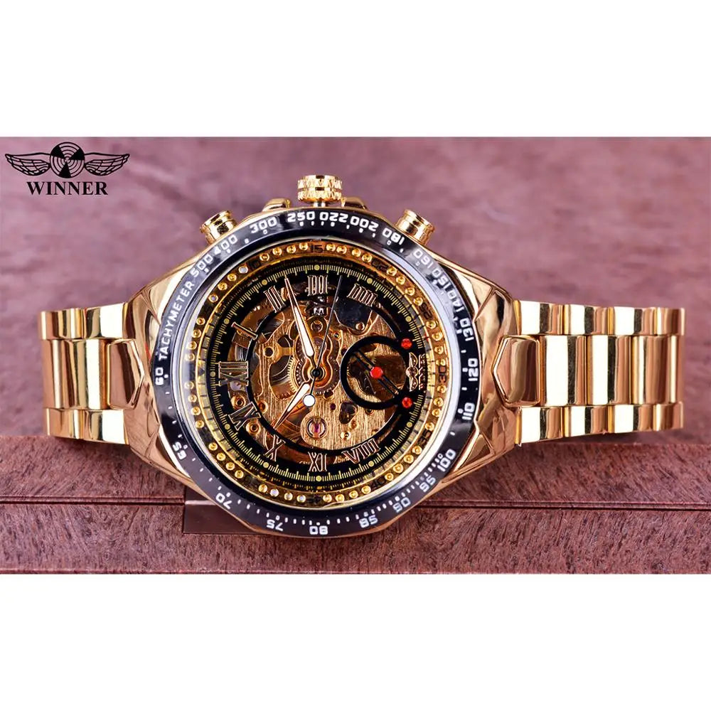 Montre pour homme Winner – Design sportif, lunette travaillée, style tendance, marque de prestige, montre automatique à mécanisme apparent (squelette)