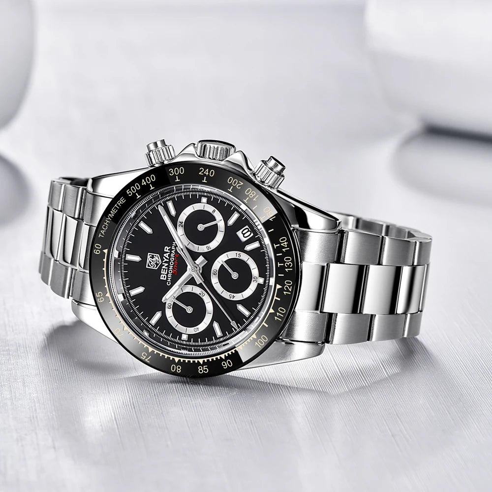 Montres pour hommes BENYAR – Chronographe de luxe, modèle sportif, étanche, en acier inoxydable, à mouvement à quartz