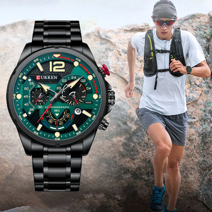 Orologio da uomo CURREN sportivo al quarzo con cronografo, in acciaio inox di lusso con quadrante luminoso
