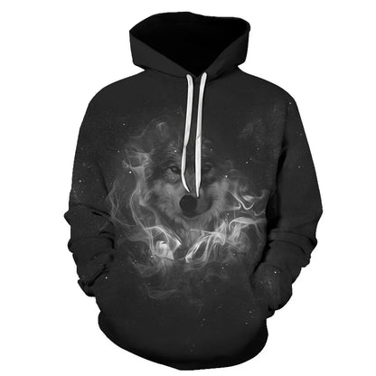 Cool Space Galaxy Wolf Hoodie Hoodies Men Bright Wolf Fashion Handsome Wolf Hoddies Spring Autumn Pullovers Sweatshirts Sweat