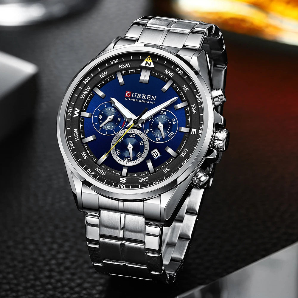 CURREN herenhorloge – Trendy horloge van een bekend merk, luxemodel, waterdicht, van staal, sportieve stijl, quartz-chronograaf