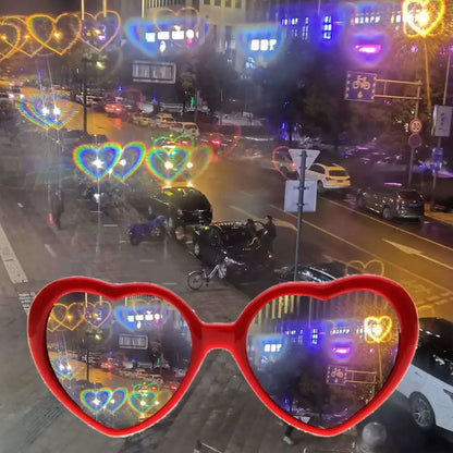 Love Heart Shaped Effects Glasses Watch The Lights Change to Heart Shape At Night Diffraction Glasses Women Fashion Sunglasses