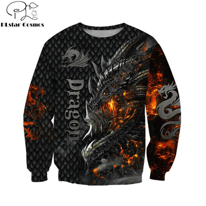 Piękna bluza z kapturem unisex z ognistym smokiem 3D i nadrukiem na całej powierzchni, męska bluza streetwear na jesień, casualowa kurtka dresowa KJ749