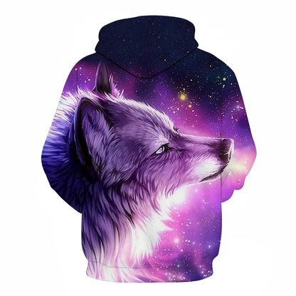 Cool Space Galaxy Wolf Hoodie Hoodies Men Bright Wolf Fashion Handsome Wolf Hoddies Spring Autumn Pullovers Sweatshirts Sweat