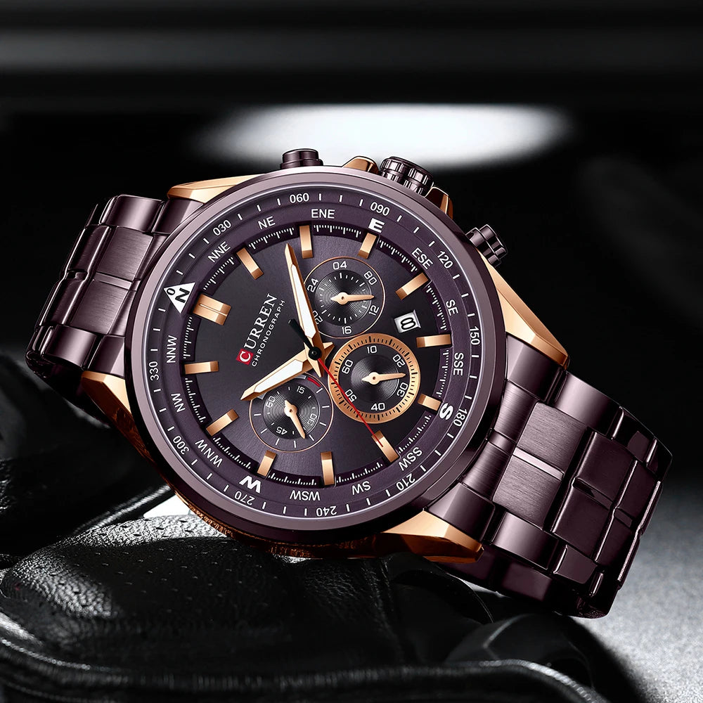 CURREN herenhorloge – Trendy horloge van een bekend merk, luxemodel, waterdicht, van staal, sportieve stijl, quartz-chronograaf