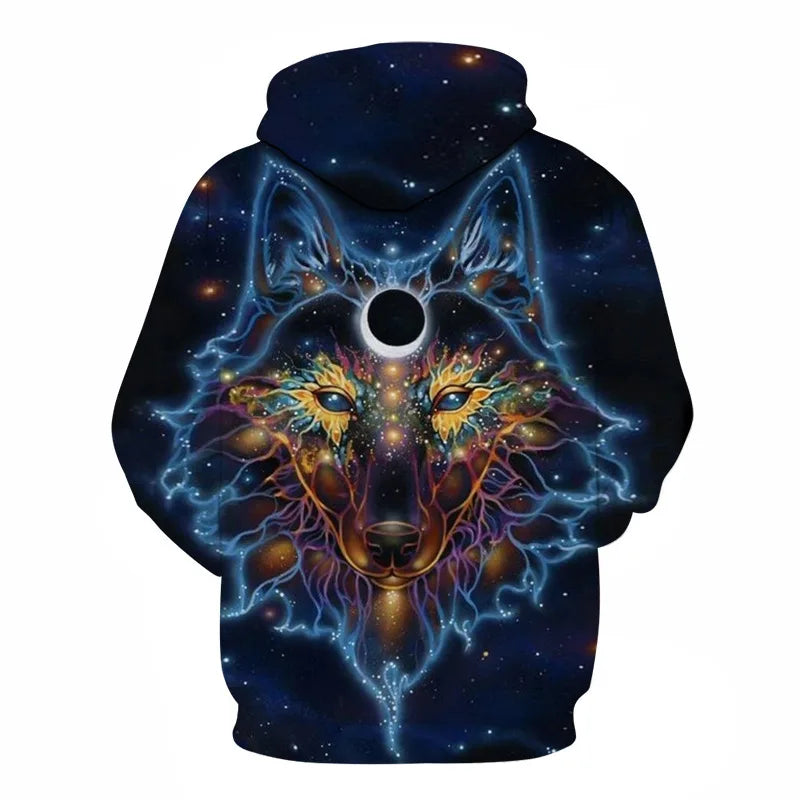 Cool Space Galaxy Wolf Hoodie Hoodies Men Bright Wolf Fashion Handsome Wolf Hoddies Spring Autumn Pullovers Sweatshirts Sweat