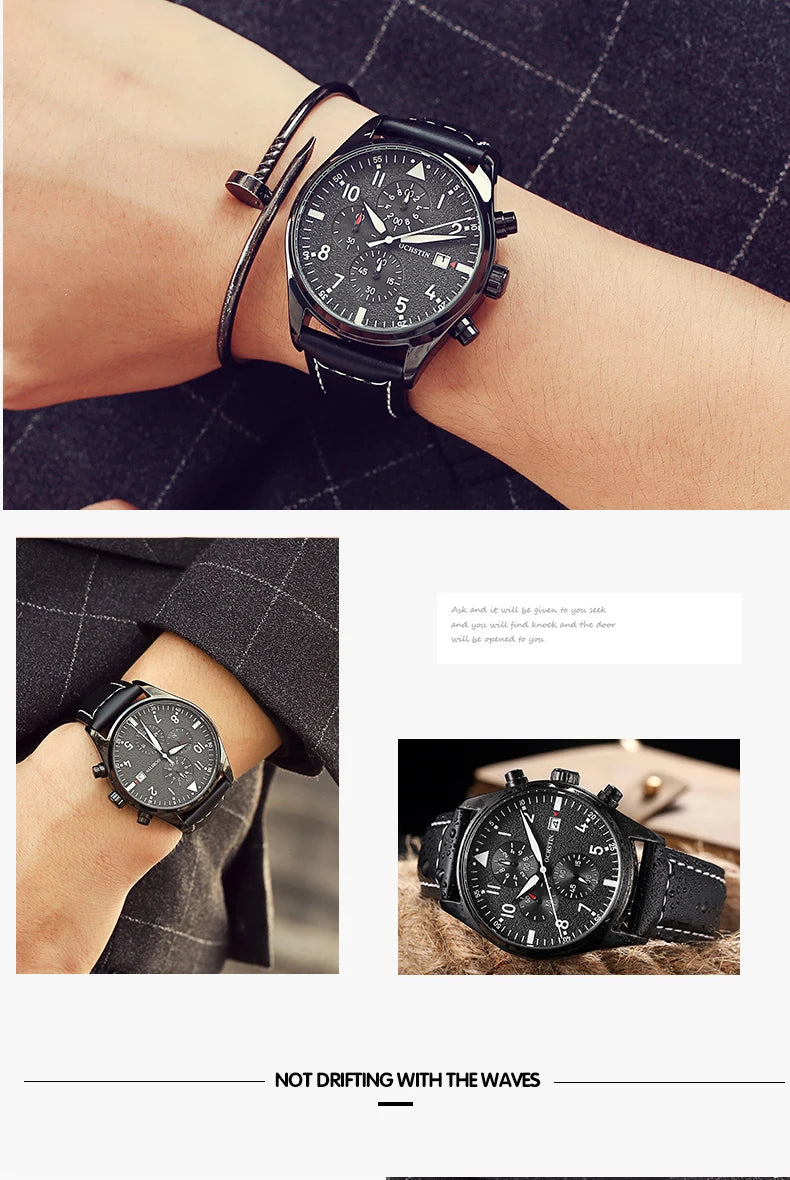 OCHSTIN Mens Watches Quartz Chronograph Men Watch Pilot Sport Male Fashion Wristwatch Top Brand Luxury Leather Waterproof Clock