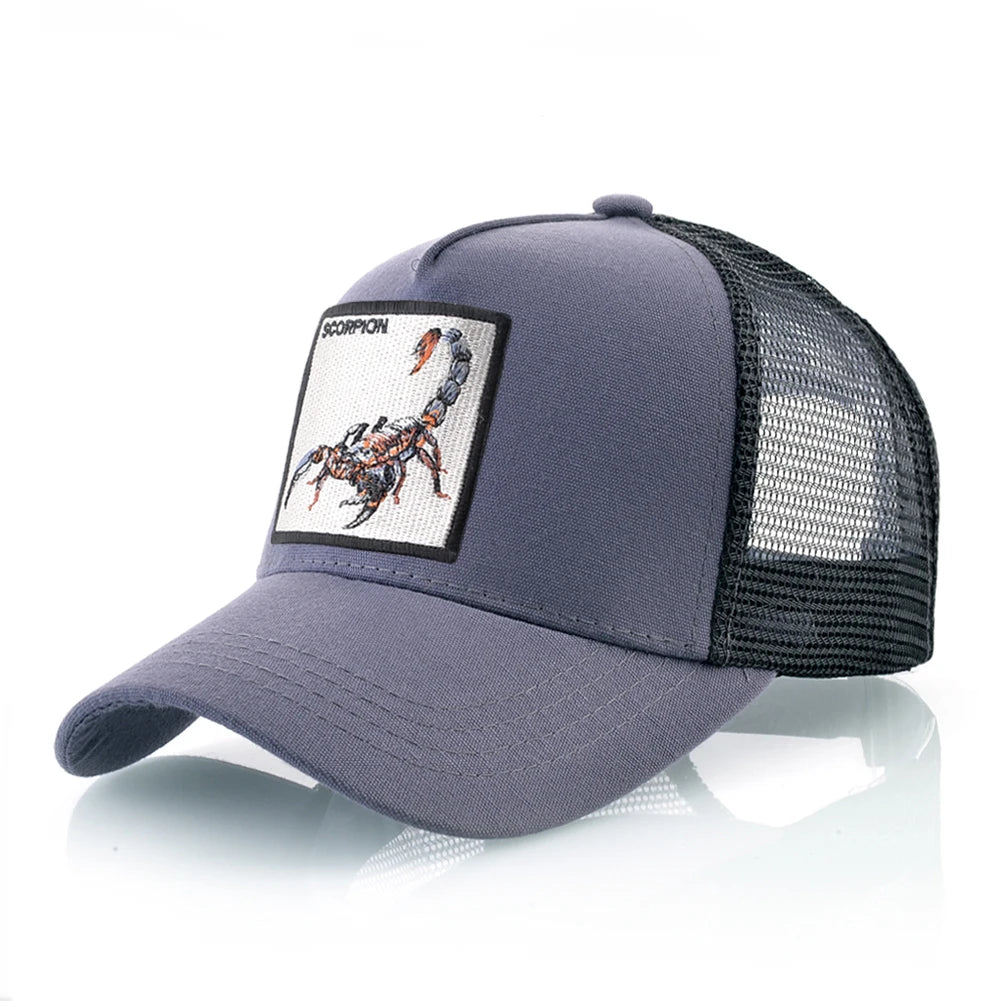 K Four Season Men's Trucker Caps With Scorpion Patch Snapback Hip Hop Baseball Cap For Women Adjustable Unisex Baseball Hats