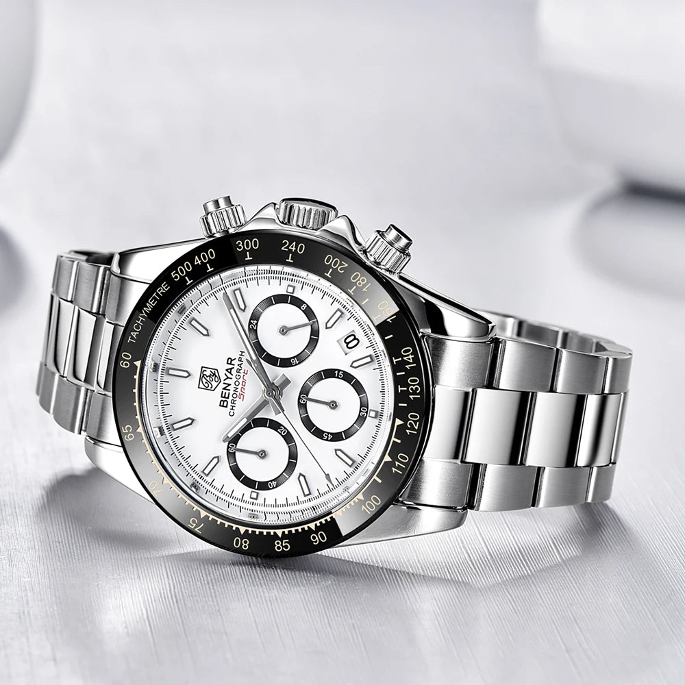 Montres pour hommes BENYAR – Chronographe de luxe, modèle sportif, étanche, en acier inoxydable, à mouvement à quartz