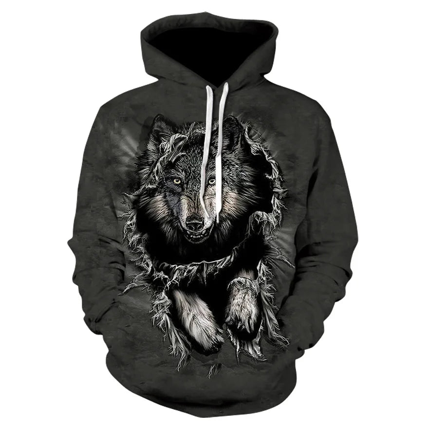 Cool Space Galaxy Wolf Hoodie Hoodies Men Bright Wolf Fashion Handsome Wolf Hoddies Spring Autumn Pullovers Sweatshirts Sweat