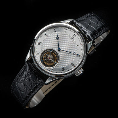 Sugess Tourbillon Men Watches ST8230 Genuine Tianjin Movement Mechanical Vintage Skeleton Wristwatch Elegant Crocodile Leather