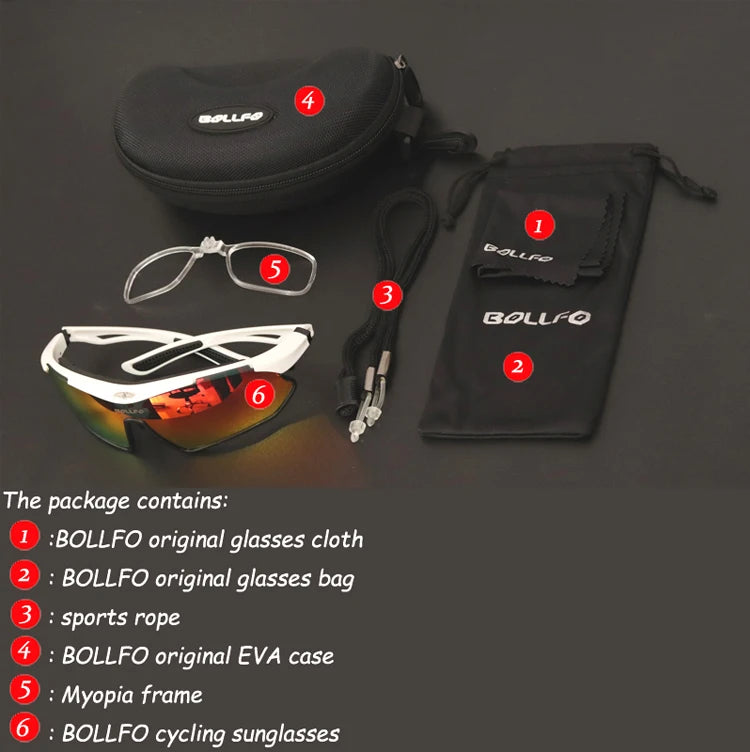 BOLLFO Anti-Glare Bike Glasses UV Protection Cycling Sunglasses TR90 Genuine REVO Coating Silicone Temple Grips Cycling Eyewear