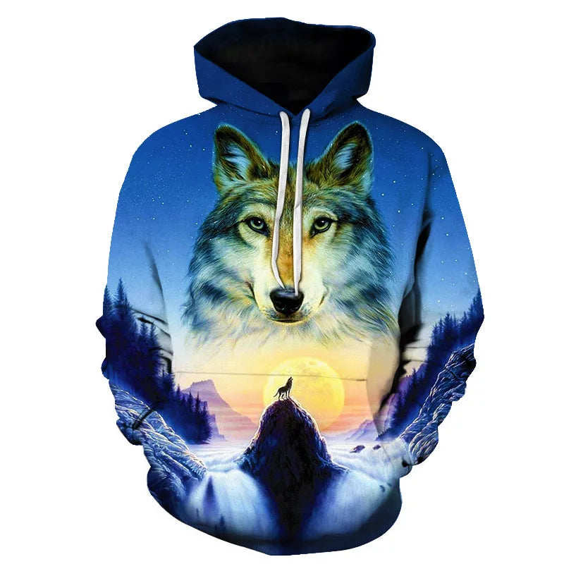 Cool Space Galaxy Wolf Hoodie Hoodies Men Bright Wolf Fashion Handsome Wolf Hoddies Spring Autumn Pullovers Sweatshirts Sweat