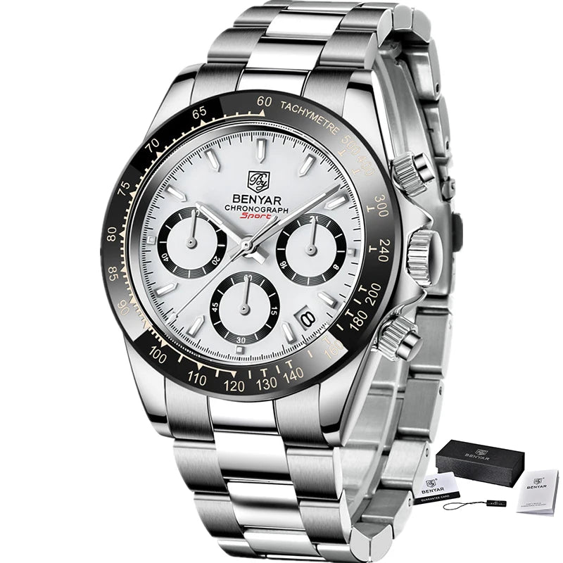 Montres pour hommes BENYAR – Chronographe de luxe, modèle sportif, étanche, en acier inoxydable, à mouvement à quartz