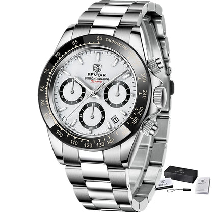 Montres pour hommes BENYAR – Chronographe de luxe, modèle sportif, étanche, en acier inoxydable, à mouvement à quartz