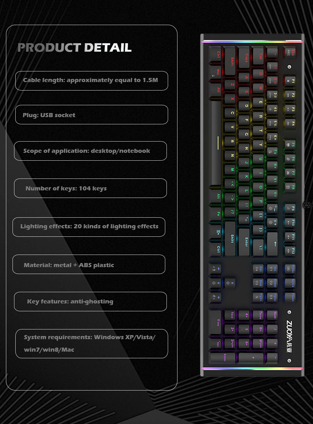 Mechanical Keyboard Wired Gaming Keyboard RGB Mix Backlit 87 104 Anti-ghosting Blue Red Switch For Game Laptop PC Russian US