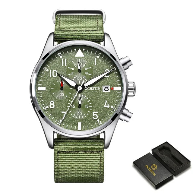 OCHSTIN Mens Watches Quartz Chronograph Men Watch Pilot Sport Male Fashion Wristwatch Top Brand Luxury Leather Waterproof Clock