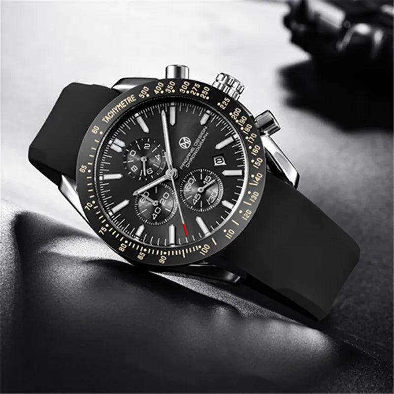 PAGANI DESIGN New 45mm Men Quartz Watch Rubber Belt Men's Luxury Watch Fashion Casual Sports Male Clock Relogio Maasculino