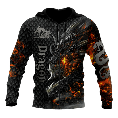 Piękna bluza z kapturem unisex z ognistym smokiem 3D i nadrukiem na całej powierzchni, męska bluza streetwear na jesień, casualowa kurtka dresowa KJ749
