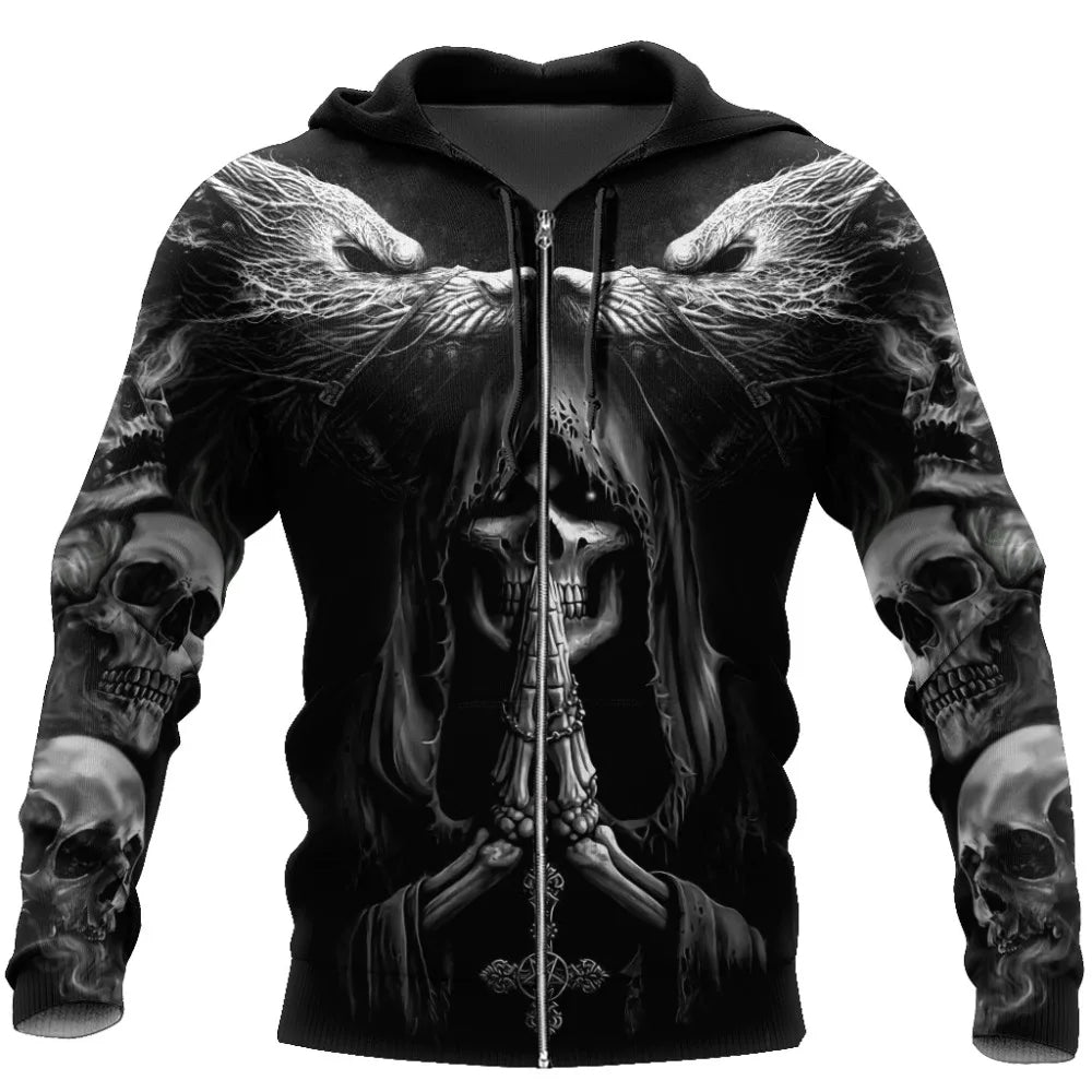 Autumn Fashion Hoodies Fenrir Wolf Skull Tattoo 3D All Over Printed Mens Sweatshirt Unisex Zip Pullover Casual Jacket DW0364