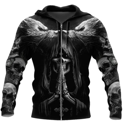 Autumn Fashion Hoodies Fenrir Wolf Skull Tattoo 3D All Over Printed Mens Sweatshirt Unisex Zip Pullover Casual Jacket DW0364