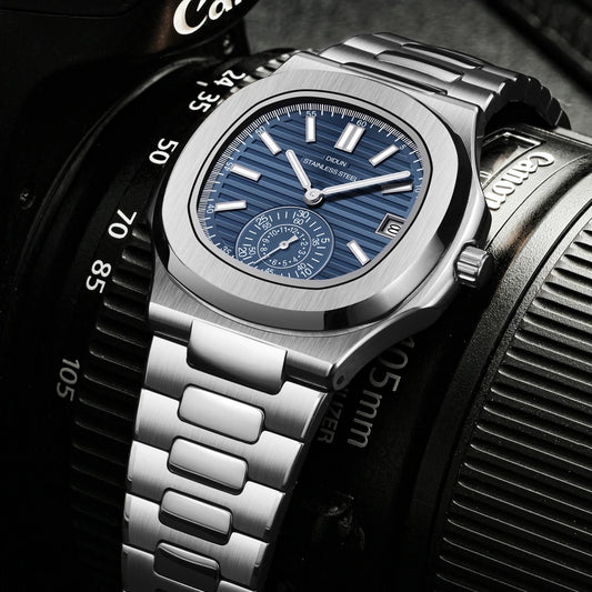 DIDUN Mens Watches Top Brand Luxury Business Stainless Watch Male Military Quartz Chronograph Analog Date Clock Steel Wristwatch