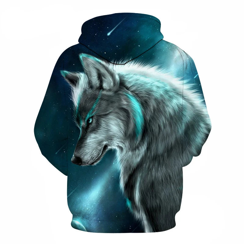 Cool Space Galaxy Wolf Hoodie Hoodies Men Bright Wolf Fashion Handsome Wolf Hoddies Spring Autumn Pullovers Sweatshirts Sweat
