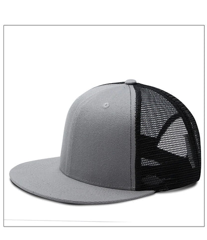 Adult Solid Color Flat Brim Mesh Snapback Cap Men Woman Hiphop Plain Baseball Hat  55-60cm