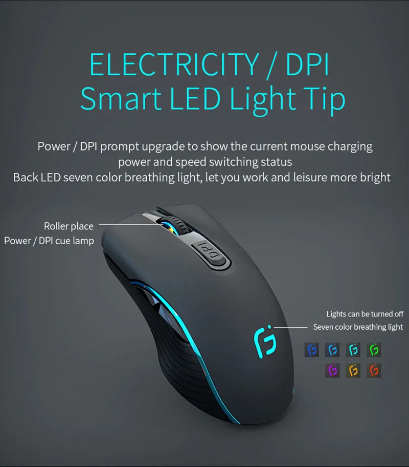 Rechargeable Dual Mode Bluetooth Wireless Mouse, 2.4GHz USB Optical Gaming Mouse with 2400 DPI, Ergonomic Rechargeable Wireless Mouse for PC, Laptop & Mac
