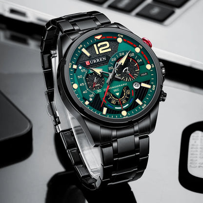 Orologio da uomo CURREN sportivo al quarzo con cronografo, in acciaio inox di lusso con quadrante luminoso