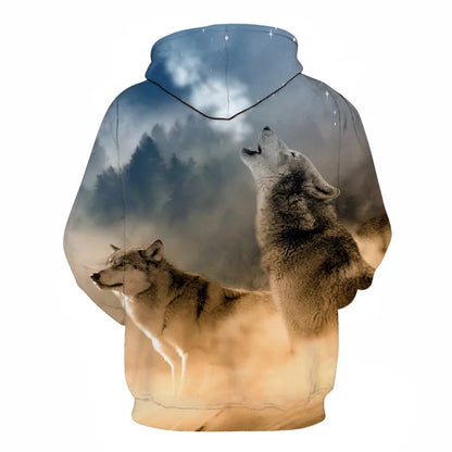 Cool Space Galaxy Wolf Hoodie Hoodies Men Bright Wolf Fashion Handsome Wolf Hoddies Spring Autumn Pullovers Sweatshirts Sweat