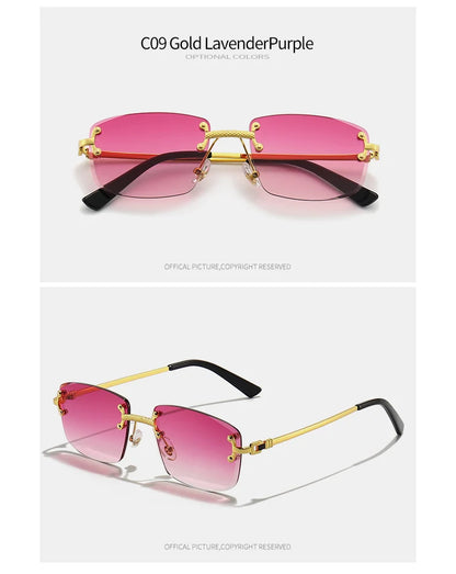 HBK Square Rimless Sunglasses Women TOP Quality Retro Metal Sun Glasses Men Luxury Party Business Gradient Shades 2024