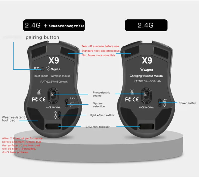 Rechargeable Dual Mode Bluetooth Wireless Mouse, 2.4GHz USB Optical Gaming Mouse with 2400 DPI, Ergonomic Rechargeable Wireless Mouse for PC, Laptop & Mac