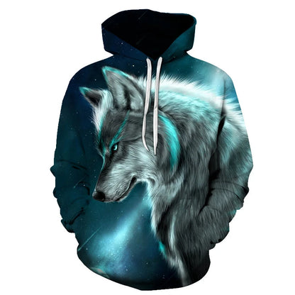 Cool Space Galaxy Wolf Hoodie Hoodies Men Bright Wolf Fashion Handsome Wolf Hoddies Spring Autumn Pullovers Sweatshirts Sweat