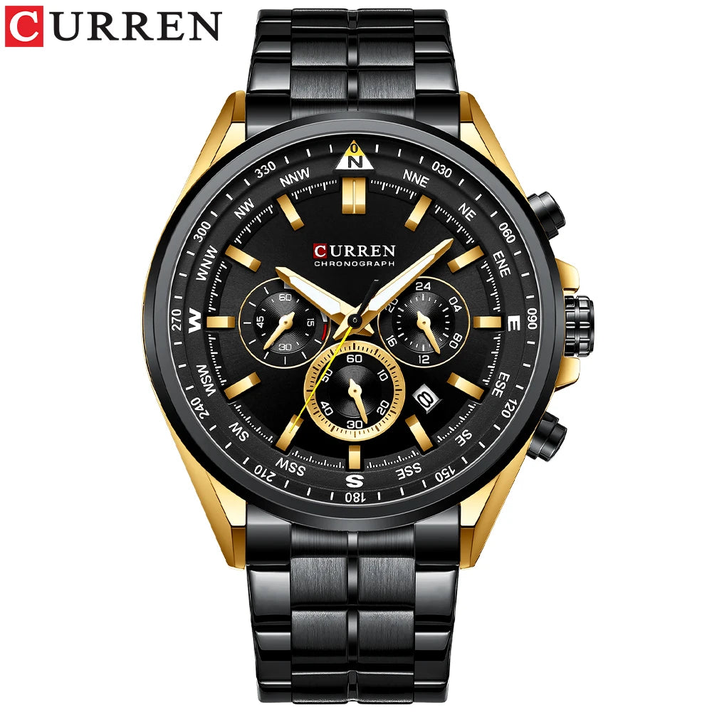 CURREN herenhorloge – Trendy horloge van een bekend merk, luxemodel, waterdicht, van staal, sportieve stijl, quartz-chronograaf