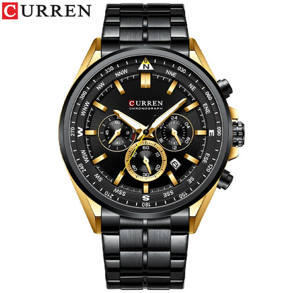 CURREN herenhorloge – Trendy horloge van een bekend merk, luxemodel, waterdicht, van staal, sportieve stijl, quartz-chronograaf