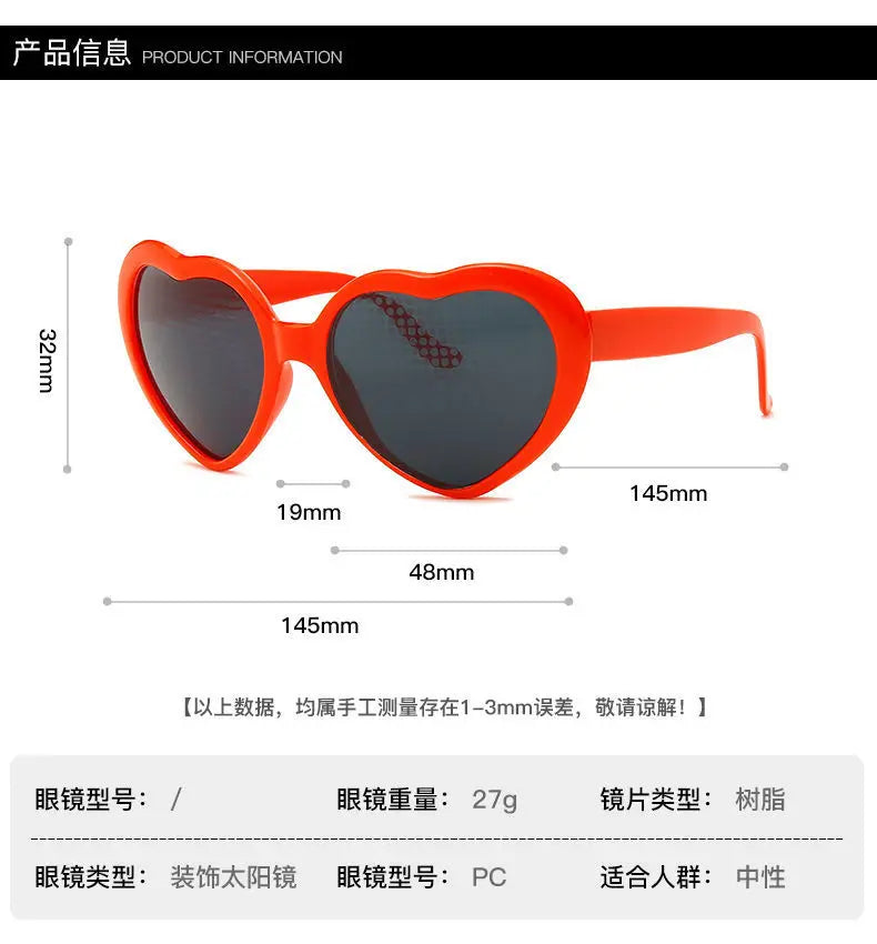 Love Heart Shaped Effects Glasses Watch The Lights Change to Heart Shape At Night Diffraction Glasses Women Fashion Sunglasses