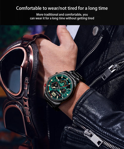 Orologio da uomo CURREN sportivo al quarzo con cronografo, in acciaio inox di lusso con quadrante luminoso