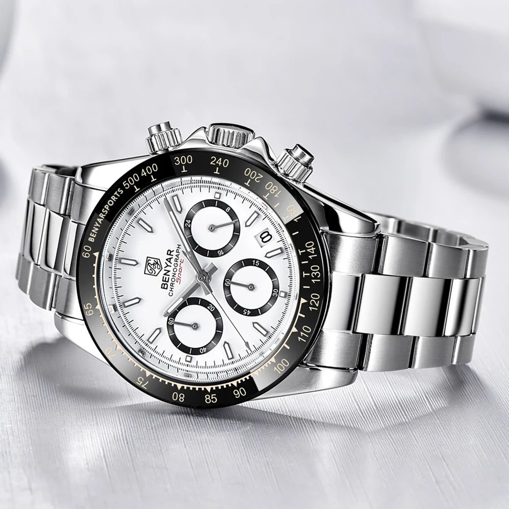 Montres pour hommes BENYAR – Chronographe de luxe, modèle sportif, étanche, en acier inoxydable, à mouvement à quartz