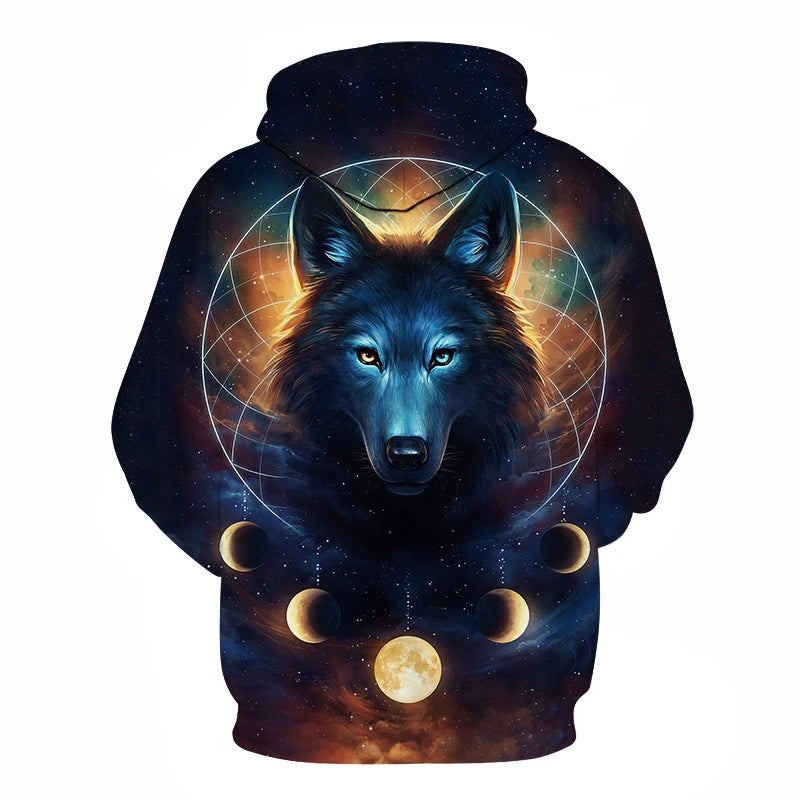 Cool Space Galaxy Wolf Hoodie Hoodies Men Bright Wolf Fashion Handsome Wolf Hoddies Spring Autumn Pullovers Sweatshirts Sweat