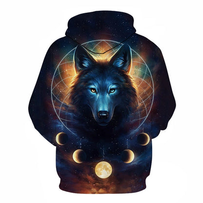 Cool Space Galaxy Wolf Hoodie Hoodies Men Bright Wolf Fashion Handsome Wolf Hoddies Spring Autumn Pullovers Sweatshirts Sweat