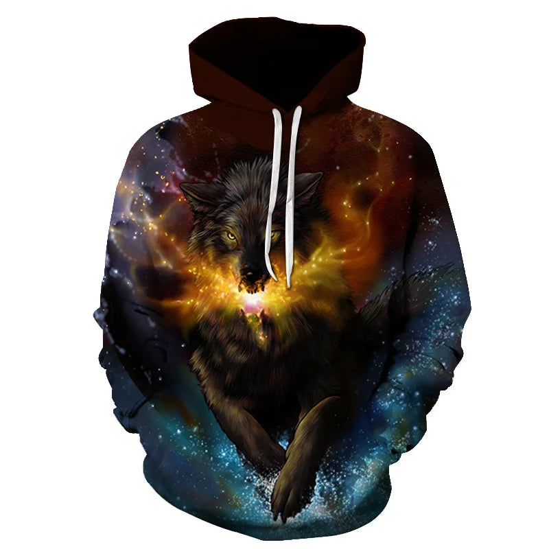 Cool Space Galaxy Wolf Hoodie Hoodies Men Bright Wolf Fashion Handsome Wolf Hoddies Spring Autumn Pullovers Sweatshirts Sweat