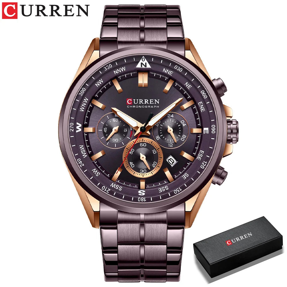 CURREN herenhorloge – Trendy horloge van een bekend merk, luxemodel, waterdicht, van staal, sportieve stijl, quartz-chronograaf