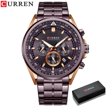CURREN herenhorloge – Trendy horloge van een bekend merk, luxemodel, waterdicht, van staal, sportieve stijl, quartz-chronograaf