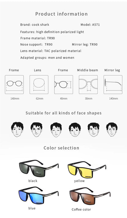 Cook shark sunglasses men's polarized sunglasses driving glasses new UV protection driver night vision goggles
