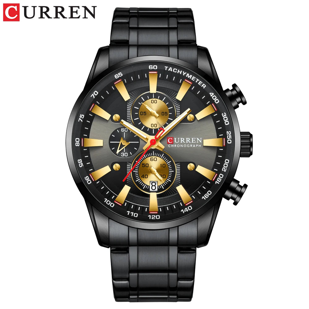 Curren Men's Watch Top Luxury Brand Big Dial Blue Quartz Men Watches Chronograph Sport Wristwatch Man Stainless Steel Date Clock